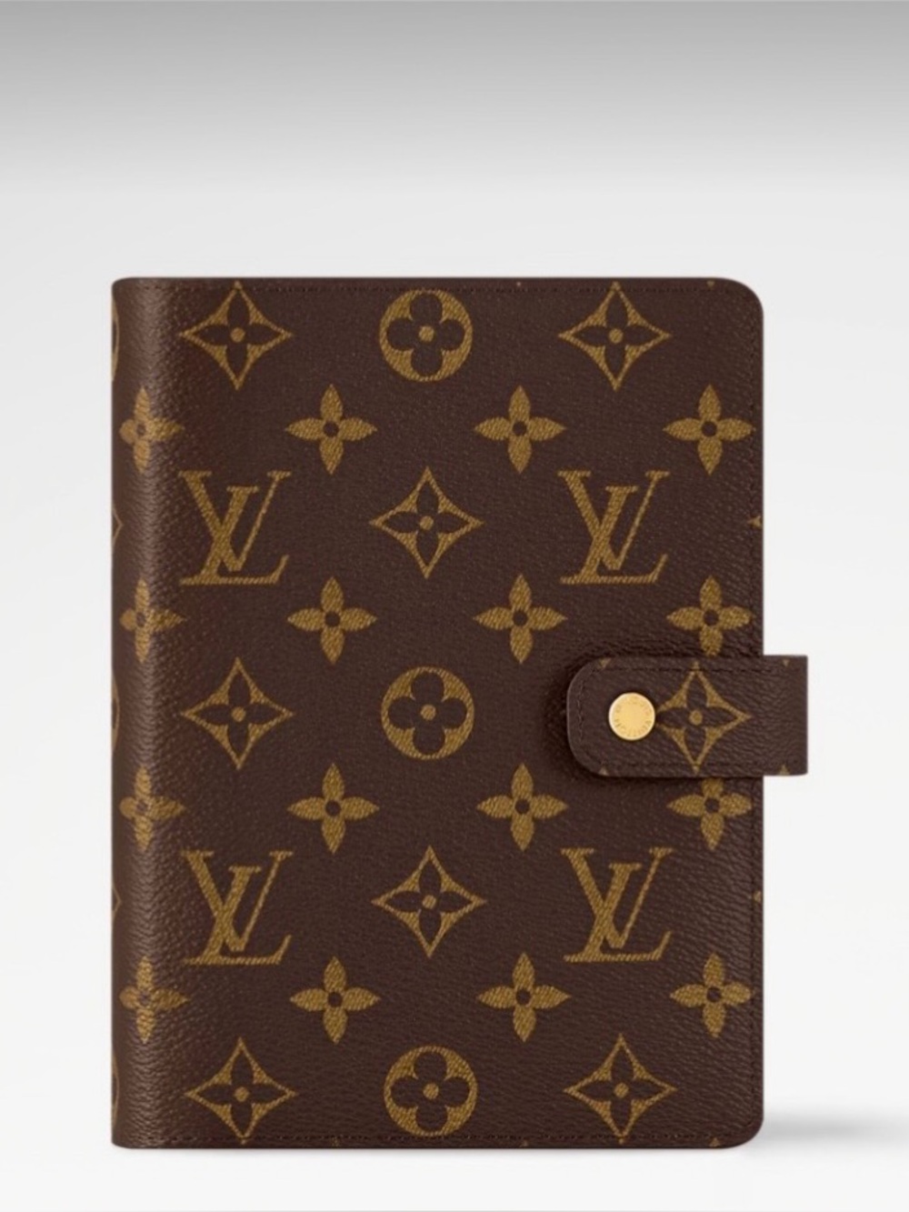 Louis Vuitton Monogram Canvas Agenda Cover with Gold-Tone Snap.